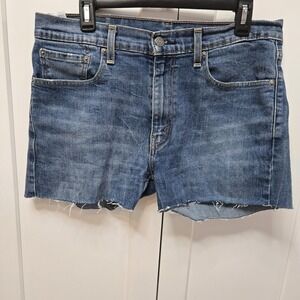 Levi's 516 Cut Off Denim Shorts Womens W33 Frayed Hem Blue Jean Shorts